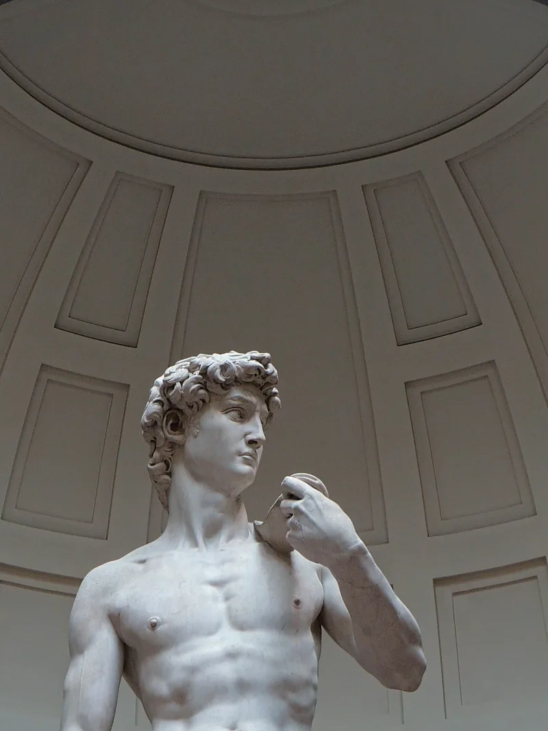 Michelangelo's David, carved in Carrara marble, in the Galleria dell'Accademia in Florence