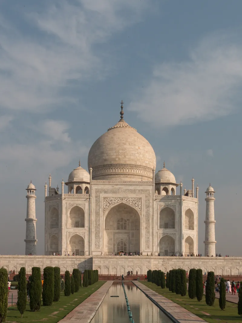 The Taj Mahal in Agra, clad in white Makrana marble