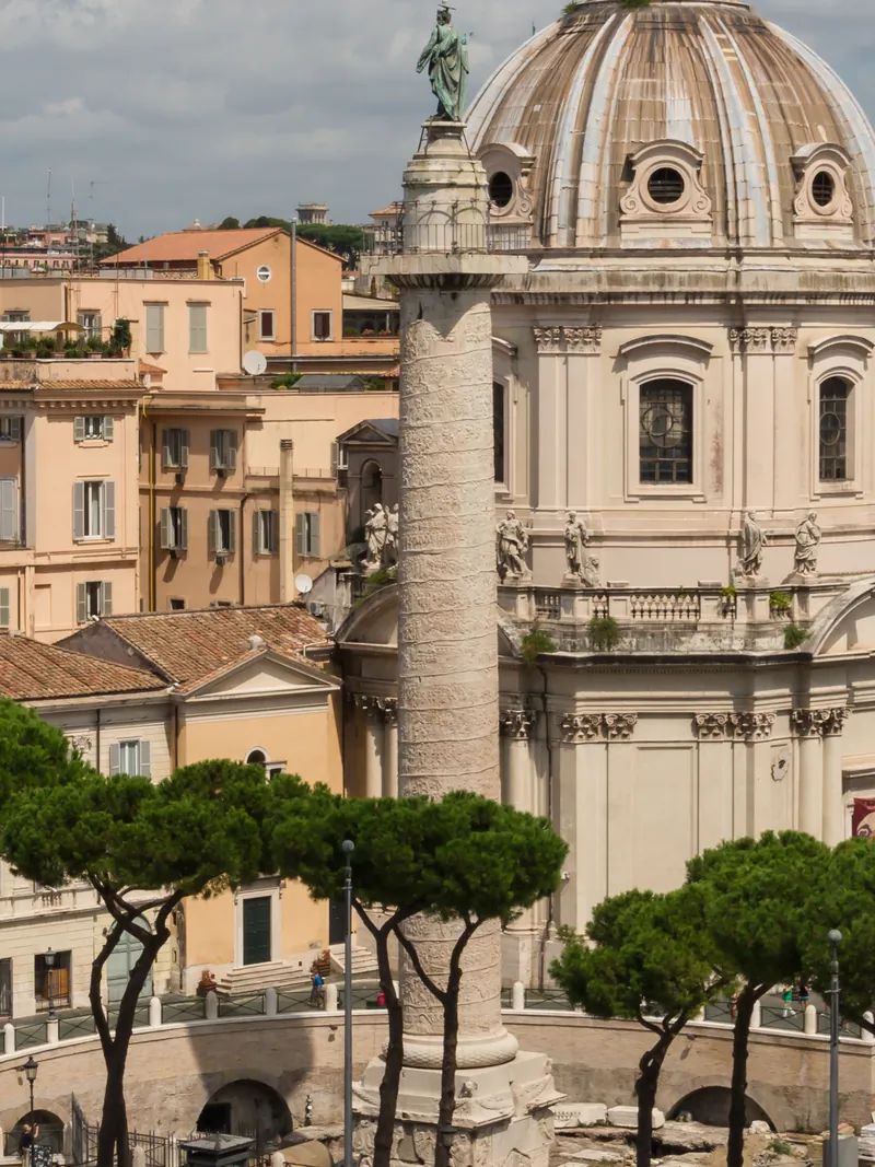 Trajan's Column in Rome, of Carrara marble, next to the Church of the Most Holy Name of Mary