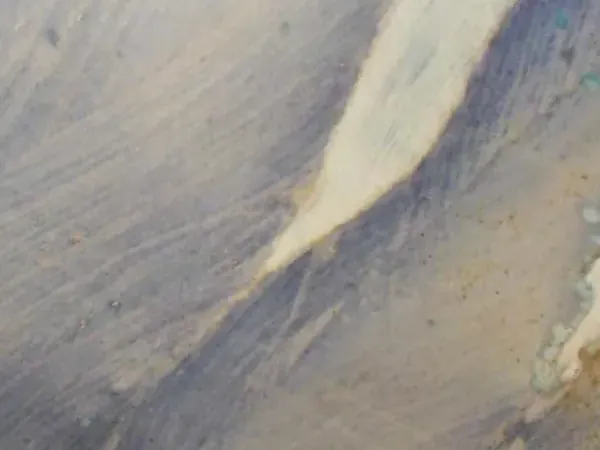 Azul Macaubas quartzite slab: lavender blue background with a wide cream band on the diagonal and ochre touches