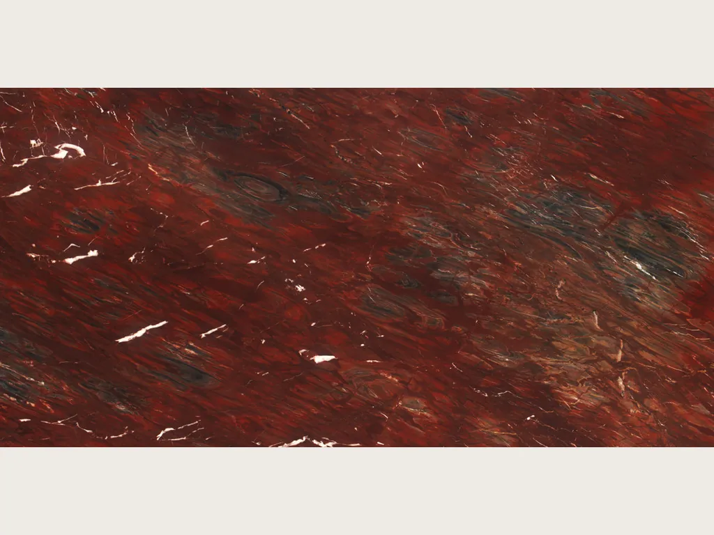 Napoleon Bordeaux red quartzite slab: burgundy red with diffuse dark areas and white streaks