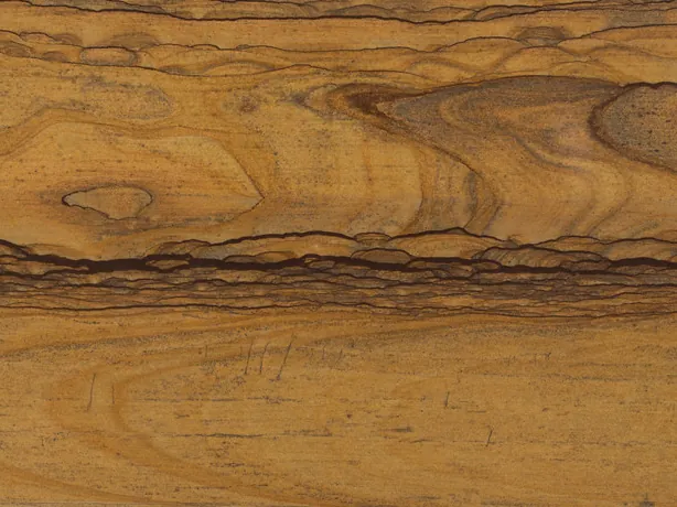 Detail of brown Radika quartzite: honey and caramel brown bands with a polished sheen