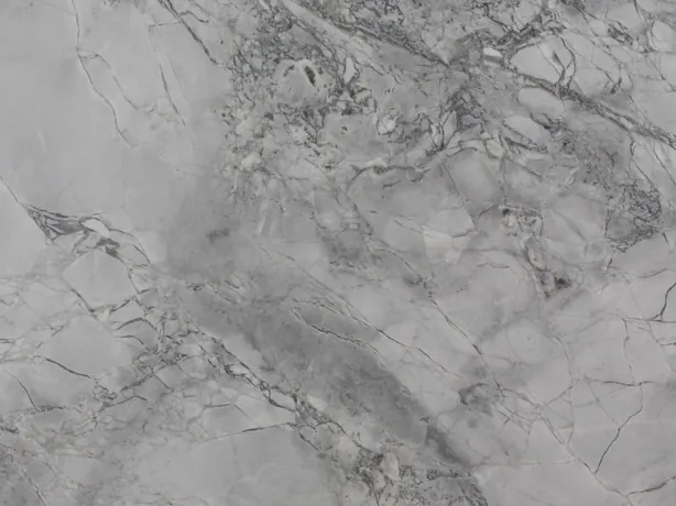 Gray Super White quartzite detail: the network of darker gray veins over the pearl gray background