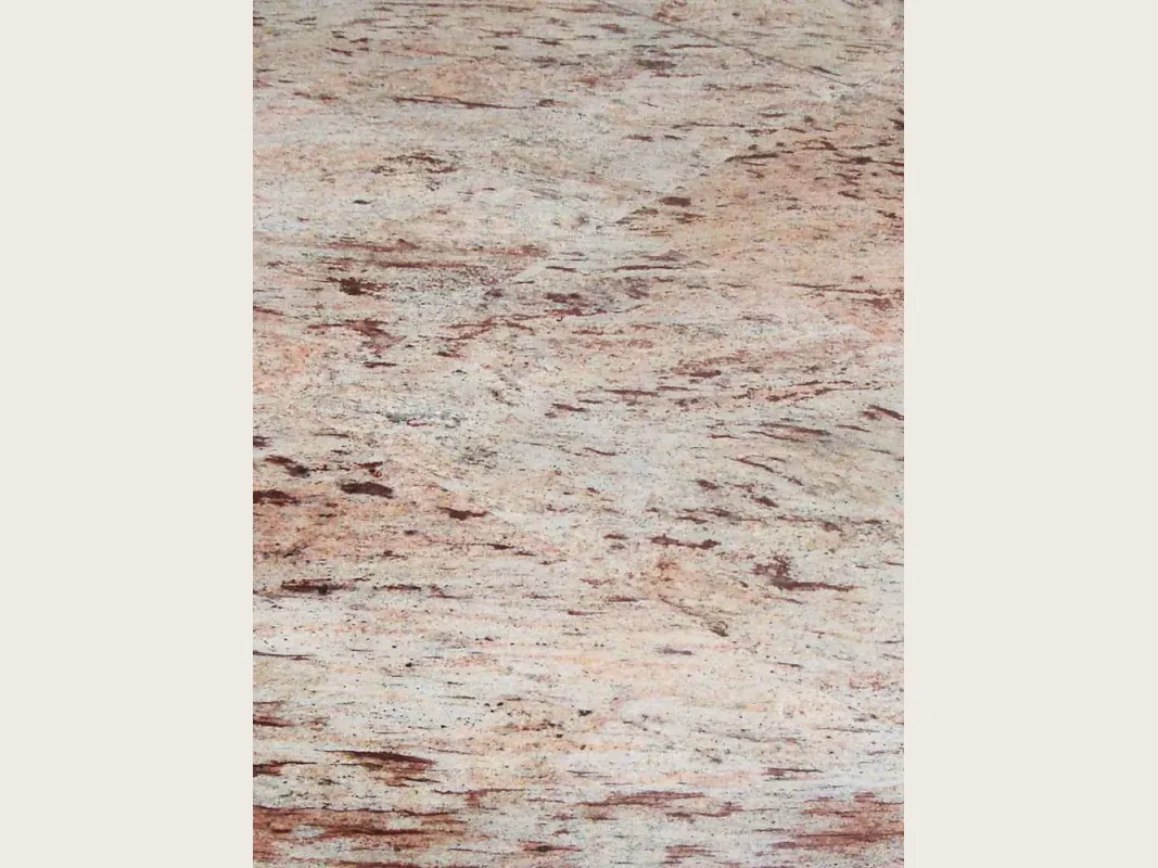 Slab of Ivory Brown beige granite: an ivory background with reddish and burgundy horizontal strokes