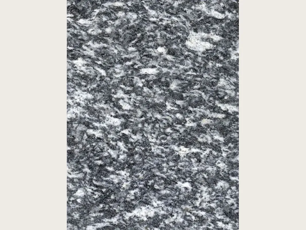 Slab of Serizzo granite: dark gray background with elongated horizontal white streaks and a glossy polish