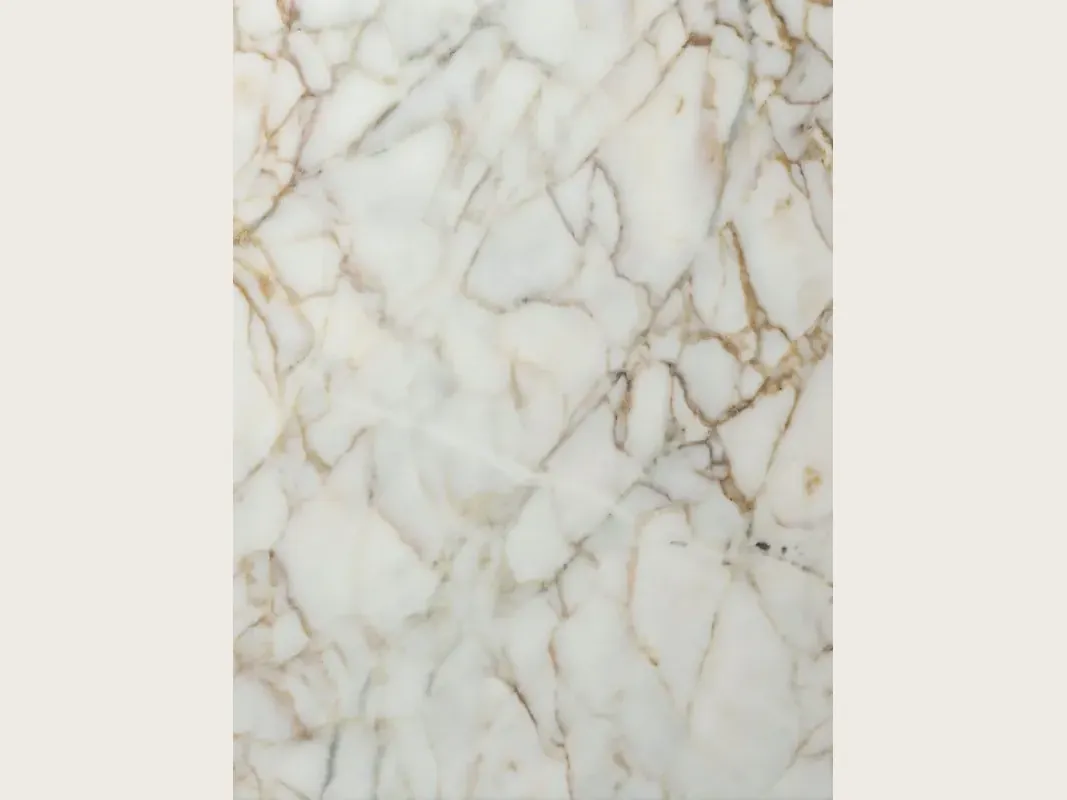 White Arabescato Oro marble slab: white background with a web of fine golden brown veins