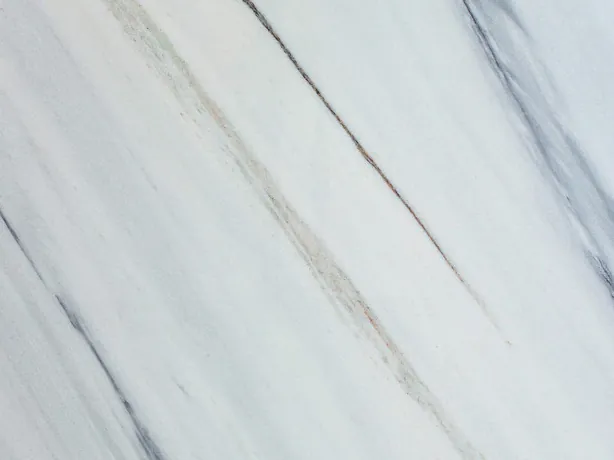 Detail of Bianco Covelano: straight, spaced blue-gray veins on the white background