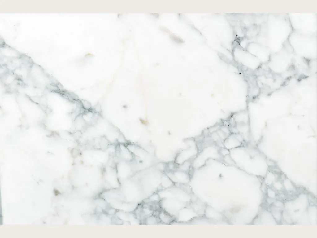Bianco Statuarietto marble slab: a white background with a net of gray veins around fragments, dense in the lower part