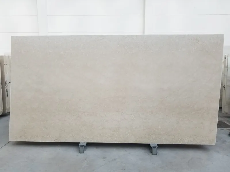 Slab of beige Botticino Light marble: an even, plain light beige with no visible veins