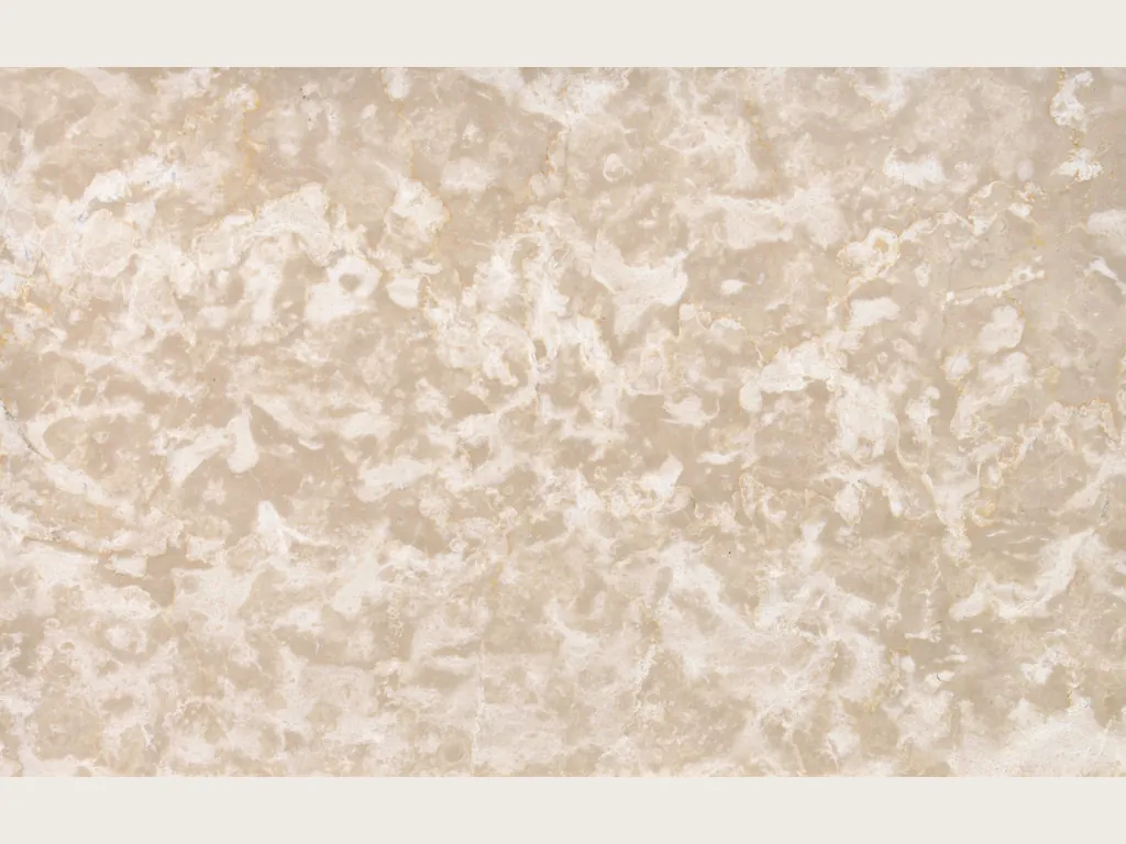 Slab of beige Botticino Fiorito marble: pinkish beige background with light flower-shaped markings