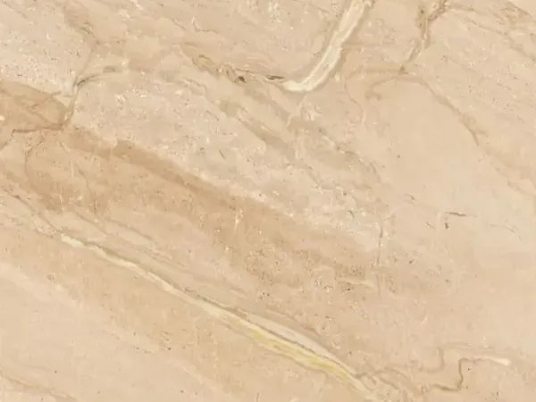 Slab of Breccia Sarda marble: warm beige base with diagonal cream and light brown veins, some thick
