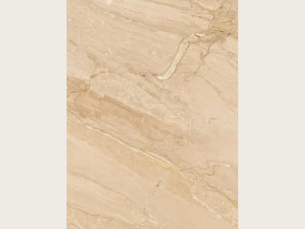 Slab of beige Breccia Sarda marble: warm beige base with diagonal cream and light brown veins, some thick