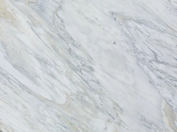 Detail of Calacatta Manhattan: fine, wavy gray lines over the white background