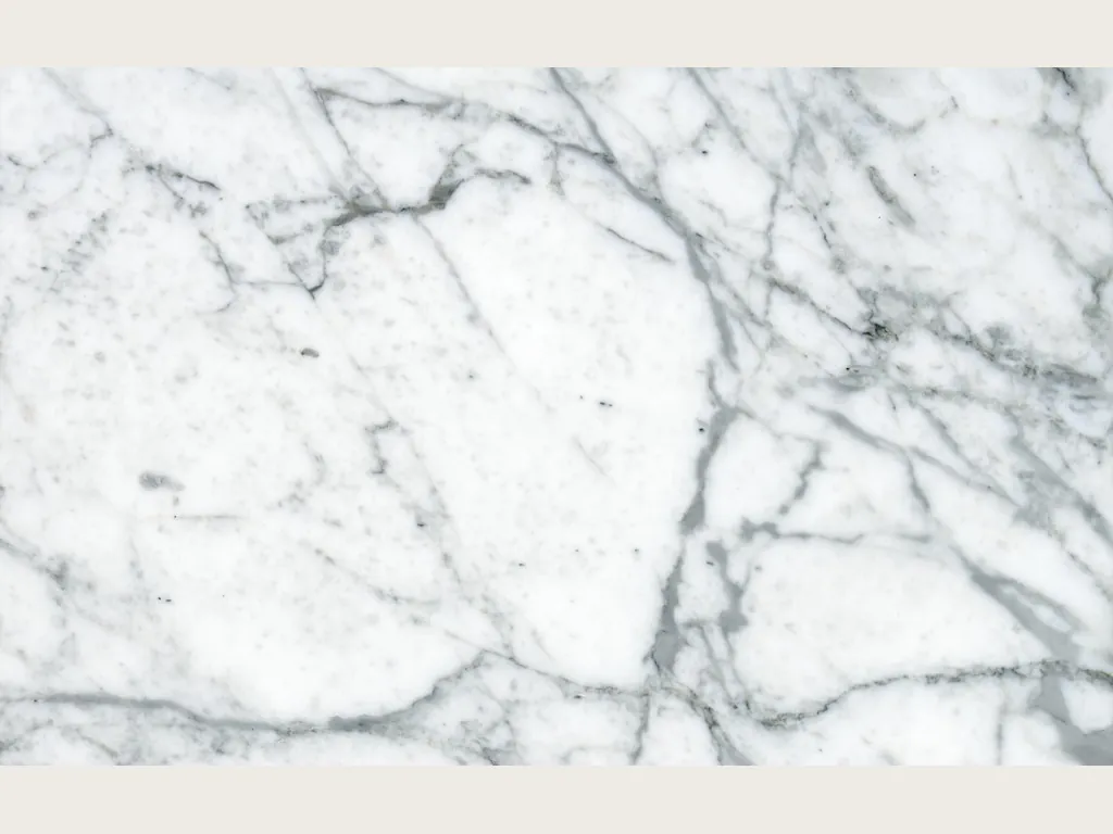 Slab of white Calacatta Vagli marble: white background with an irregular web of fine medium gray veins