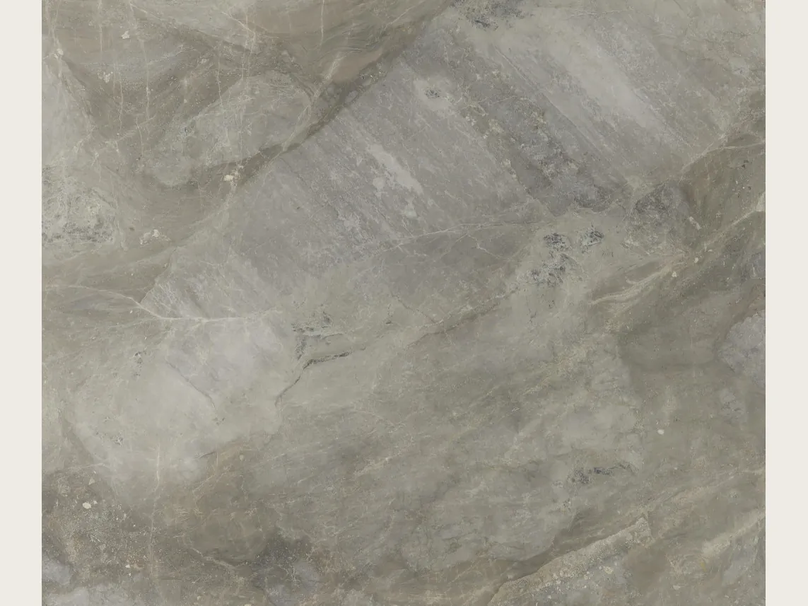 Slab of gray Fior di Bosco marble: greenish gray with light gray and olive clouds and fine veins