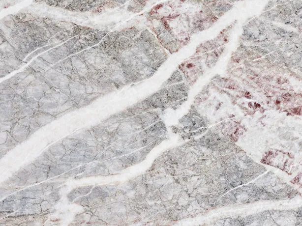 Fior di Pesco Carnico detail: a dense network of fine gray lines and a wine-colored vein