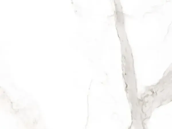 Geneva marble slab: pure white background with a wide vertical gray vein and a few fine branches