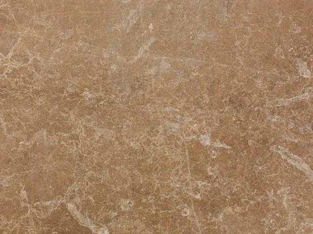 Detail of Jolie Brown marble: a crossed network of very fine cream veins, with the gloss of the polish