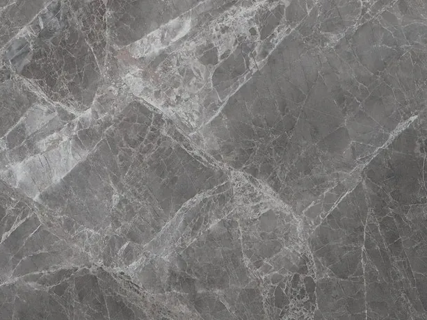 Detail of Jolie Grey marble: diagonal veins forming diamonds over the polish