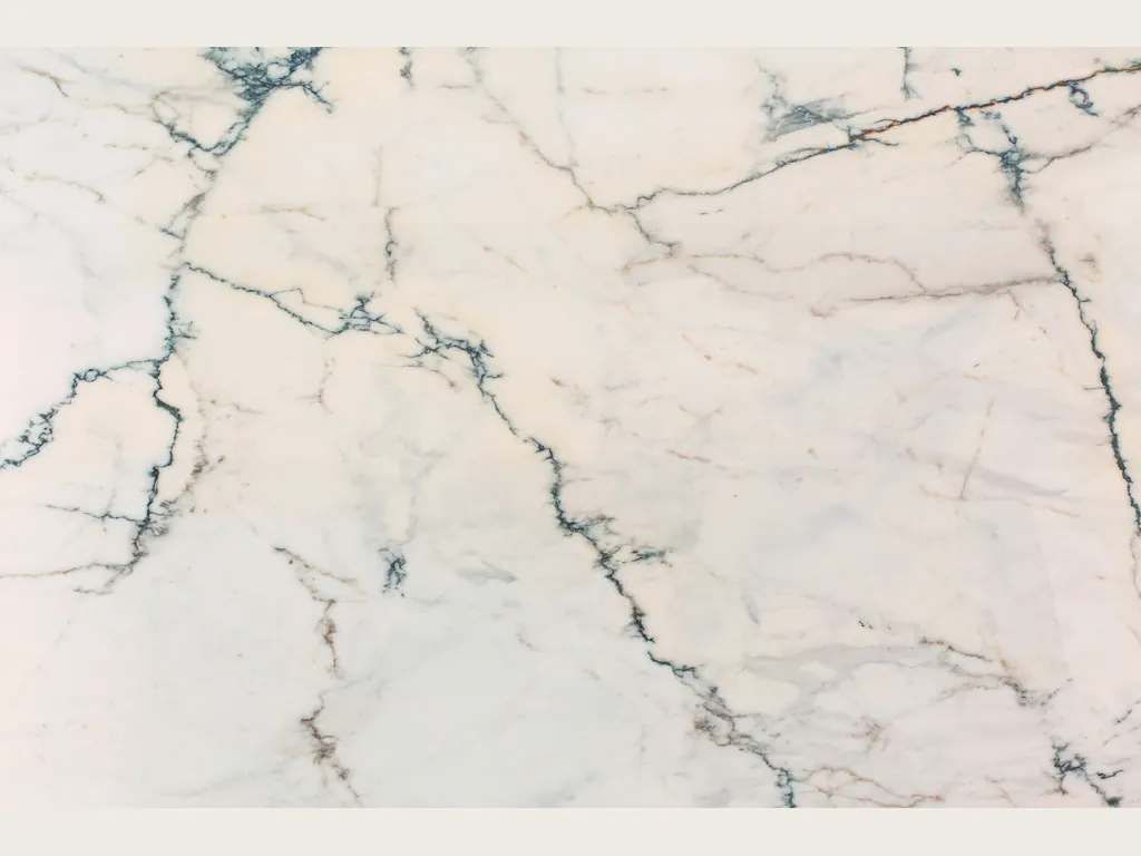 Paonazzo marble slab: warm white background with fine dark teal branches