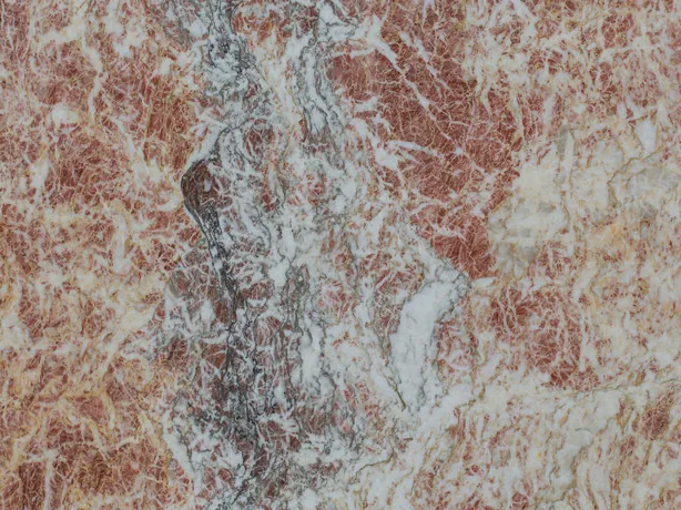 Detail of Rosa Peralba marble: the net of fine white veins over the reddish pink