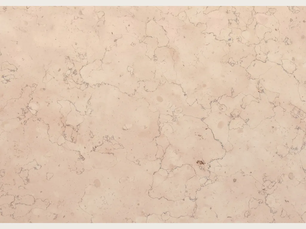 Rosa Perlino marble slab: light pinkish beige background with a soft web of fine wavy lines