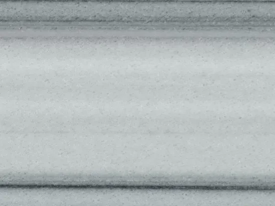 Close-up of gray Striato Olimpico marble: parallel gray and white bands with a polished shine
