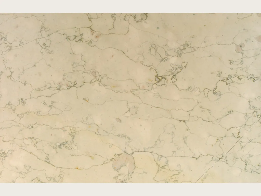 Verdello beige marble slab: creamy beige background with a fine network of crackled gray lines, in a polished finish