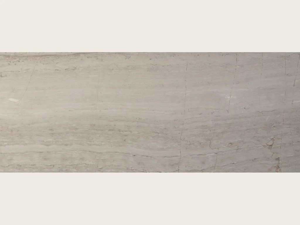 Gray White Wood marble slab: light gray background with fine horizontal lines that mimic wood grain