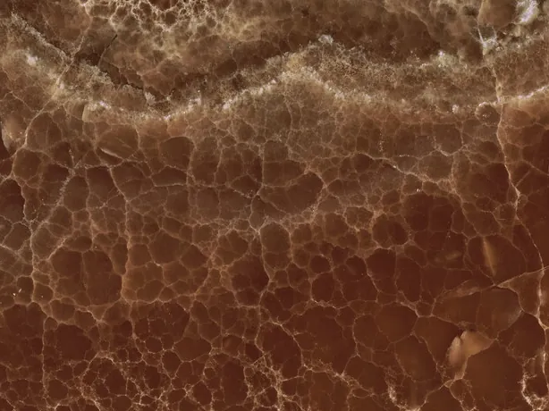 Detail of Brown Onyx: fine crackle-style beige lines and bubbles in the top band