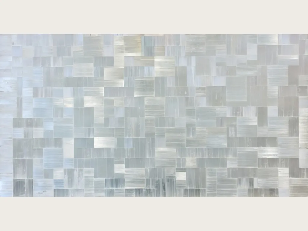 Selenite slab: rectangular white and gray pieces in rows