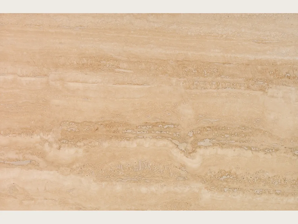 Beige Roman travertine slab: light grayish beige background with open holes in vertical rows (another slab)