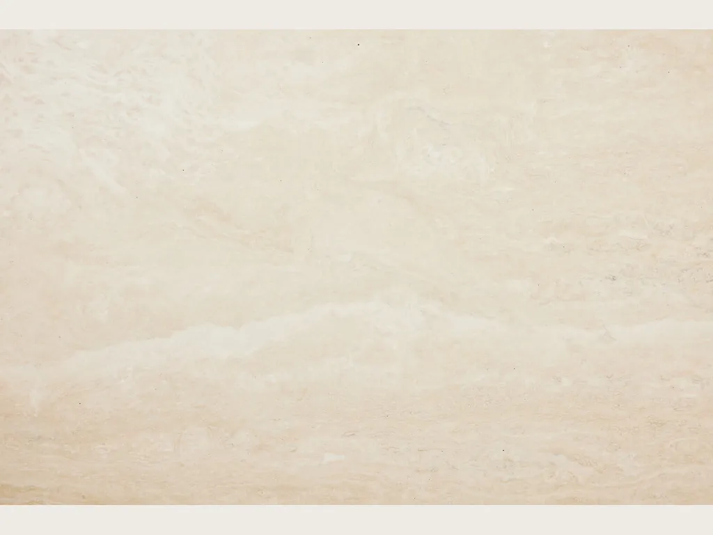 White travertine slab: even creamy ivory background with horizontal waves barely visible