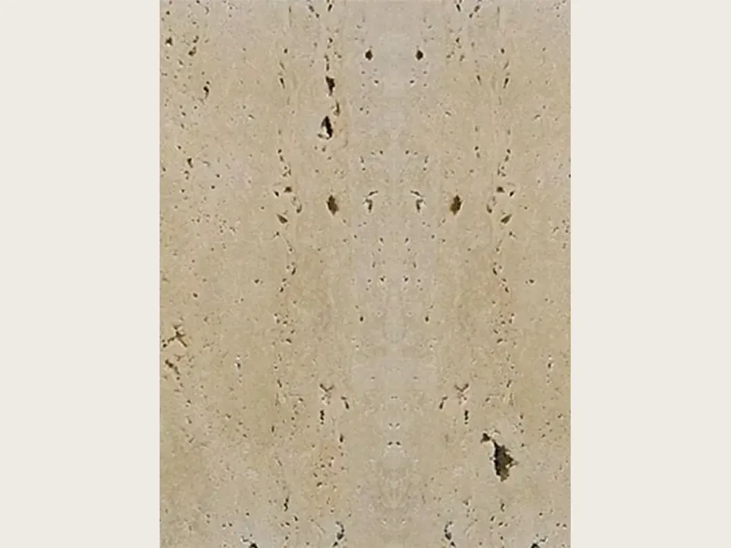 Slab of beige Classic travertine: speckled beige with dark holes in vertical columns