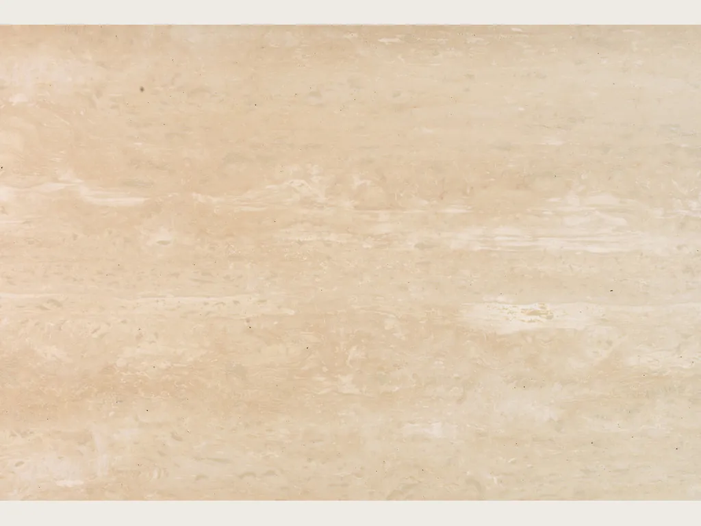 Slab of beige Navona travertine: light beige background with fine, faint horizontal bands