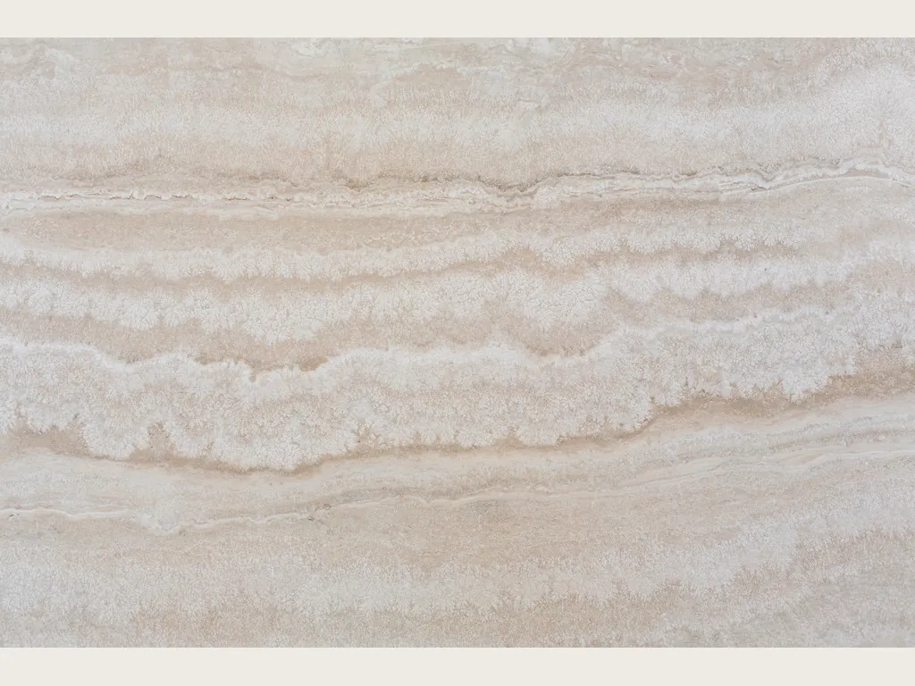 Beige Paglierino travertine slab: cream with dense wavy horizontal bands
