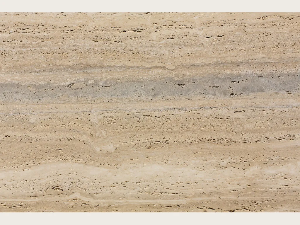 Beige Striato travertine slab: beige with fine horizontal stripes and a wider gray band here and there