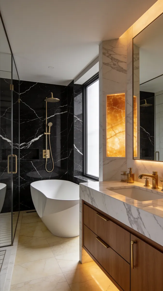 Baño en mármol y ónix